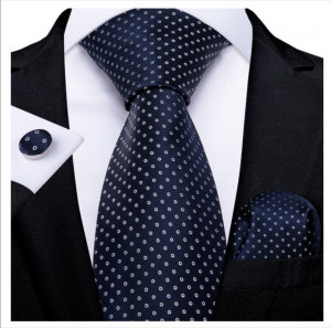 Set cravata bleumarin + batista + butoni - matase - model 180