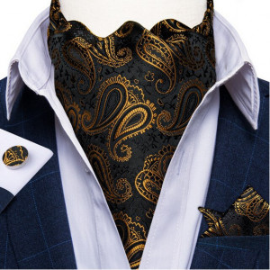 Set cravata / esarfa Ascot matase + batista + butoni, model 22