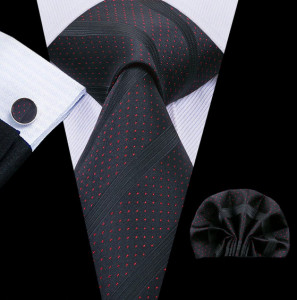Set cravata neagra + batista + butoni - matase - model 574