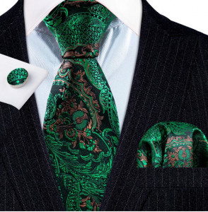 Set cravata verde + batista + butoni - matase - model 290