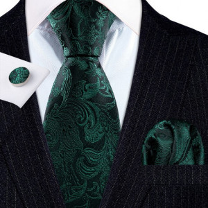 Set cravata verde + batista + butoni - matase - model 300