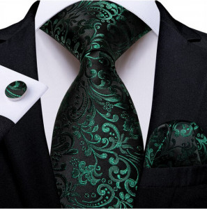 Set cravata verde + batista + butoni - matase - model 441