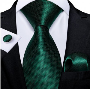 Set cravata verde inchis + batista + butoni - matase - model 510