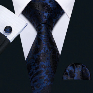 Set cravata bleumarin + batista + butoni - matase - model 102