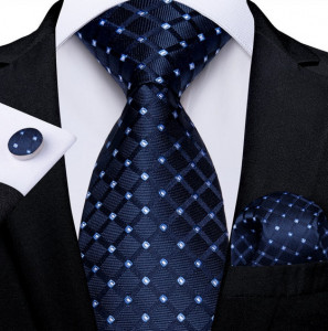 Set cravata bleumarin + batista + butoni - matase - model 527