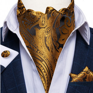 Set cravata / esarfa Ascot matase + batista + butoni, model 39