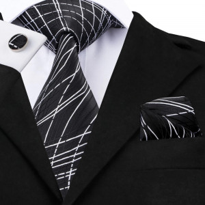 Set cravata neagra + batista + butoni - matase - model 91