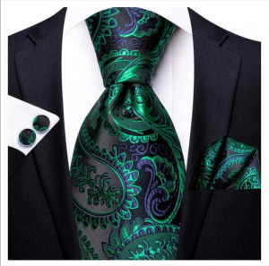 Set cravata verde + batista + butoni - matase - model 192