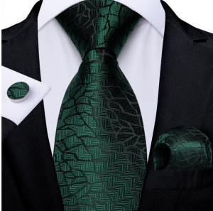 Set cravata verde + batista + butoni - matase - model 355