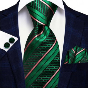 Set cravata verde + batista + butoni - matase - model 502