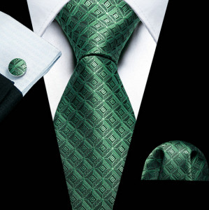 Set cravata verde + batista + butoni - matase - model 598