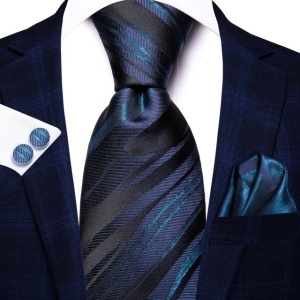Set cravata bleumarin + batista + butoni - matase -- model 794