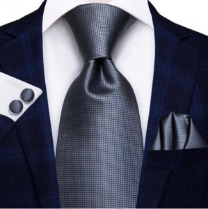 Set cravata gri + batista + butoni - matase - model 255
