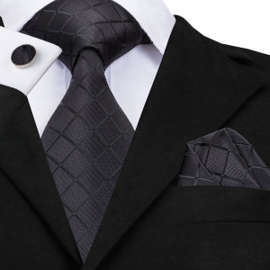 Set cravata neagra + batista + butoni - matase - model 518