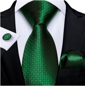 Set cravata verde + batista + butoni - matase - model 317