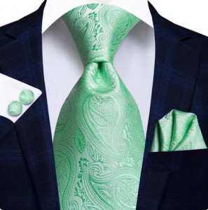 Set cravata verde + batista + butoni - matase - model 745