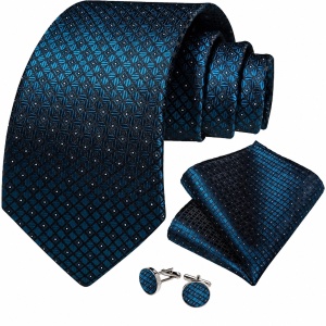 Cravata bleumarin + batista + butoni - matase -- model 887