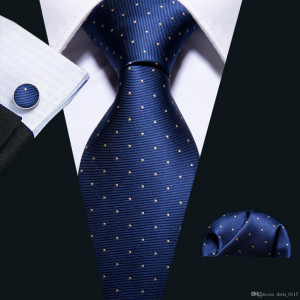 Set cravata albastra + batista + butoni - matase - model 112