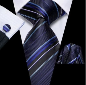 Set cravata bleumarin + batista + butoni - matase -- model 840