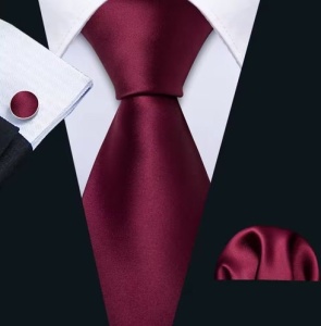 Set cravata bordo + batista + butoni - matase - model 96