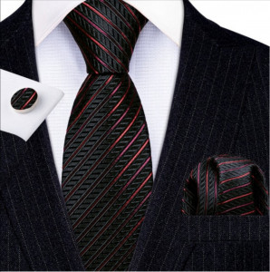 Set cravata neagra + batista + butoni - matase - model 218