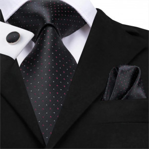 Set cravata neagra + batista + butoni - matase - model 93