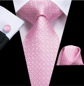 Set cravata roz+ batista + butoni - matase - model 504