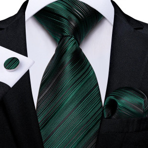 Set cravata verde + batista + butoni - matase - model 387