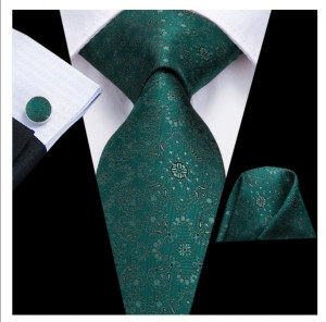 Set cravata verde + batista + butoni - matase - model 48