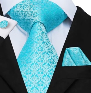 Set cravata bleu + batista + butoni - matase -- model 877