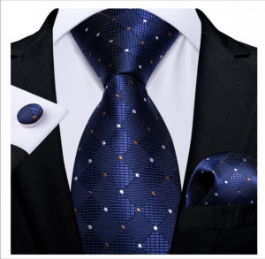 Set cravata bleumarin + batista + butoni - matase - model 231