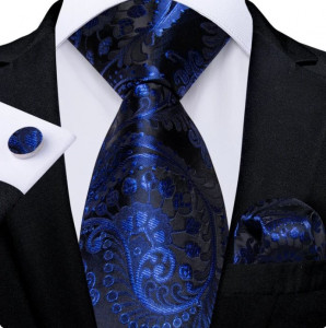 Set cravata bleumarin + batista + butoni - matase -- model 749