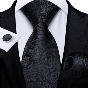 Set cravata neagra+ batista + butoni - matase - model 520