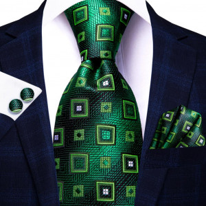 Set cravata verde + batista + butoni - matase - model 305