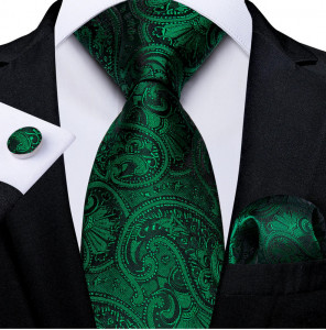 Set cravata verde + batista + butoni - matase - model 368