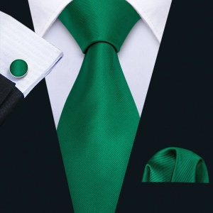 Set cravata verde + batista + butoni - matase - model 479