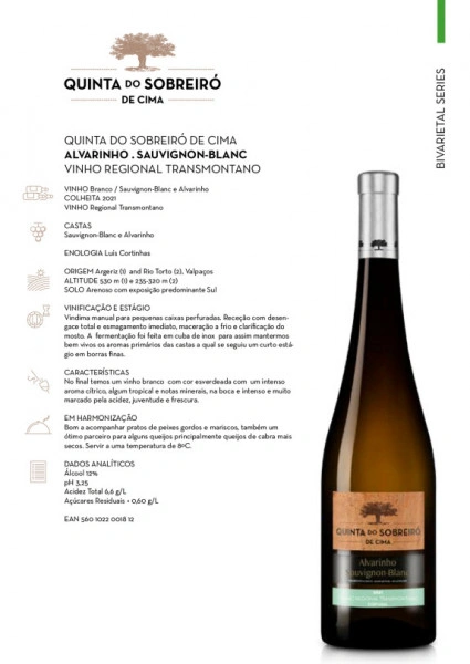 Quinta do Sobreiró de Cima Alvarinho Sauvignon Blanc Branco 2021 - Img 3