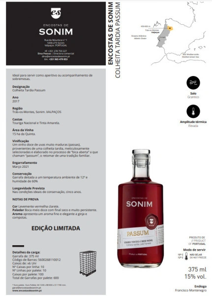 Vinho Tinto PASSUM 375ml Encostas de Sonim Colheira Tardia - Img 2
