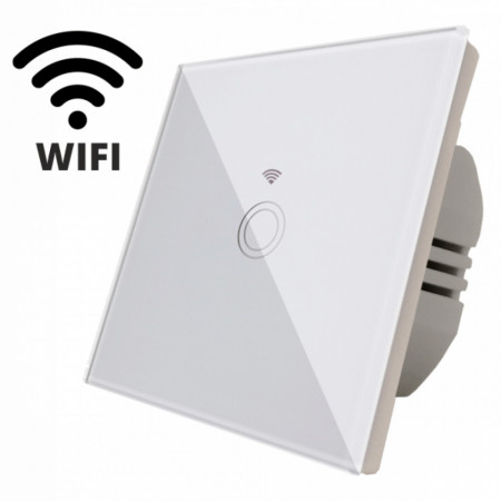 Intrerupator touch simplu WI-FI, sticla securizata, alb