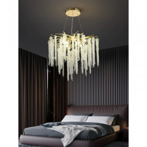 Candelabru auriu 6xE14, design de lux cu cristale - Img 1