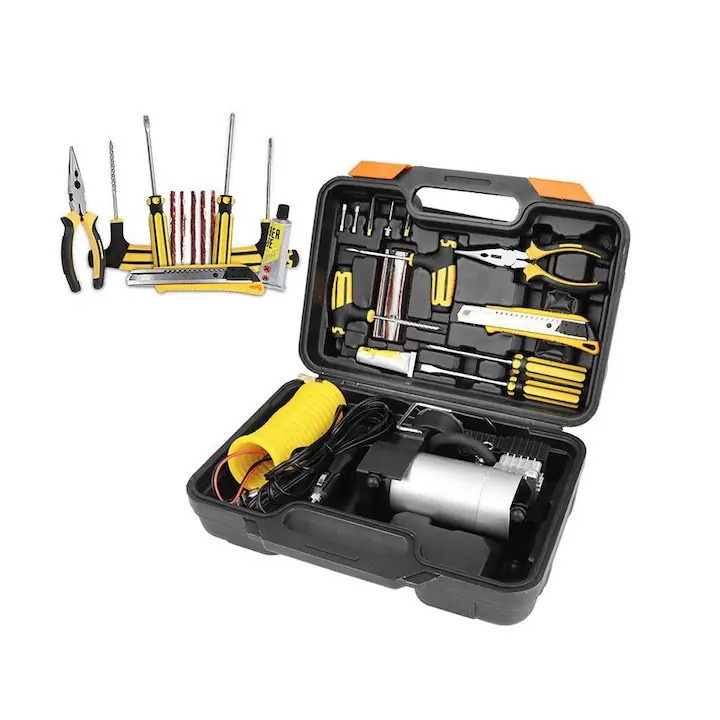 Compresor aer auto 12V PREMIUM 2 CILINDRI + ACCESORII , LANTERNA SI TRUSA , LIDER MX391 - 1 | YEO
