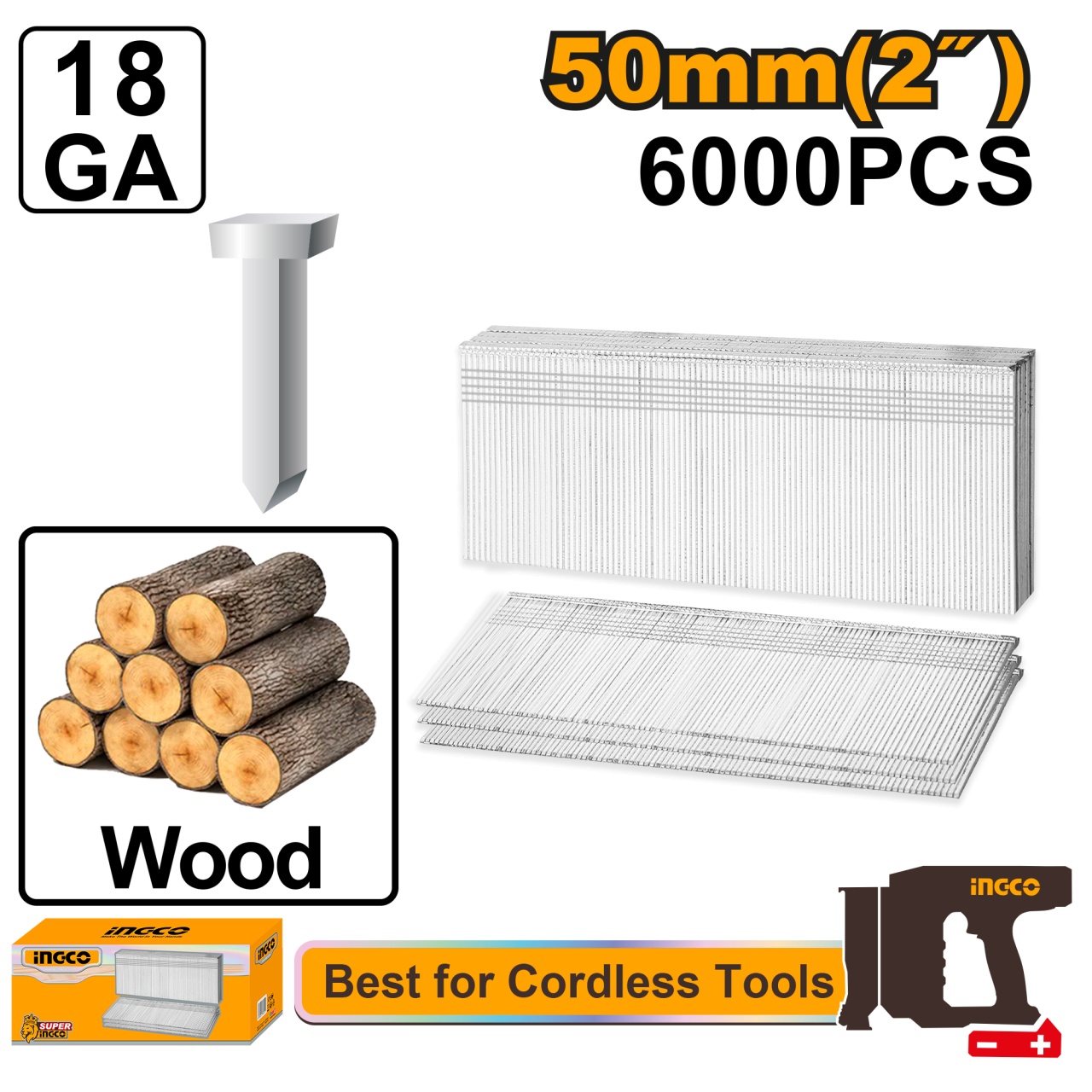 Cuie Lemn 50mm GA18 pentru Pistol Electric INGCO ANA18506, 6000 bucati, grosime 1.25x1.0mm, pentru fixari precise in tamplarie - imagine 2