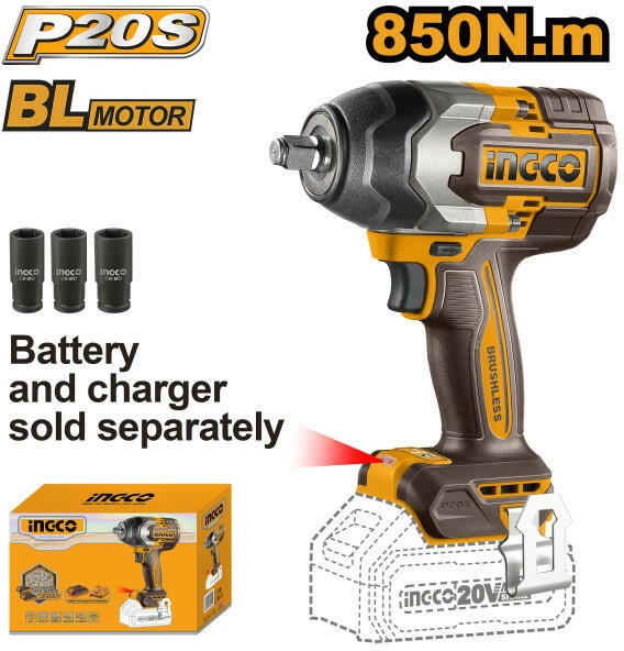 Masina de insurubat Pistol cu impact 850Nm, 1/2\'\', 2200bpm, 20v, brushless fara acumulator Ingco CIWLI20851