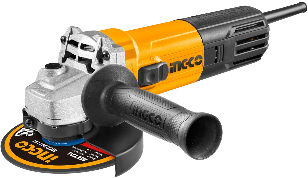 Polizor unghiular INGCO, 1100W, 11000rpm, compatibil disc 115/125mm, filet ax M14x2mm, alimentare 220-240V~50/60Hz, cu blocare ax, protectie electronica si maner lateral – AG1100287