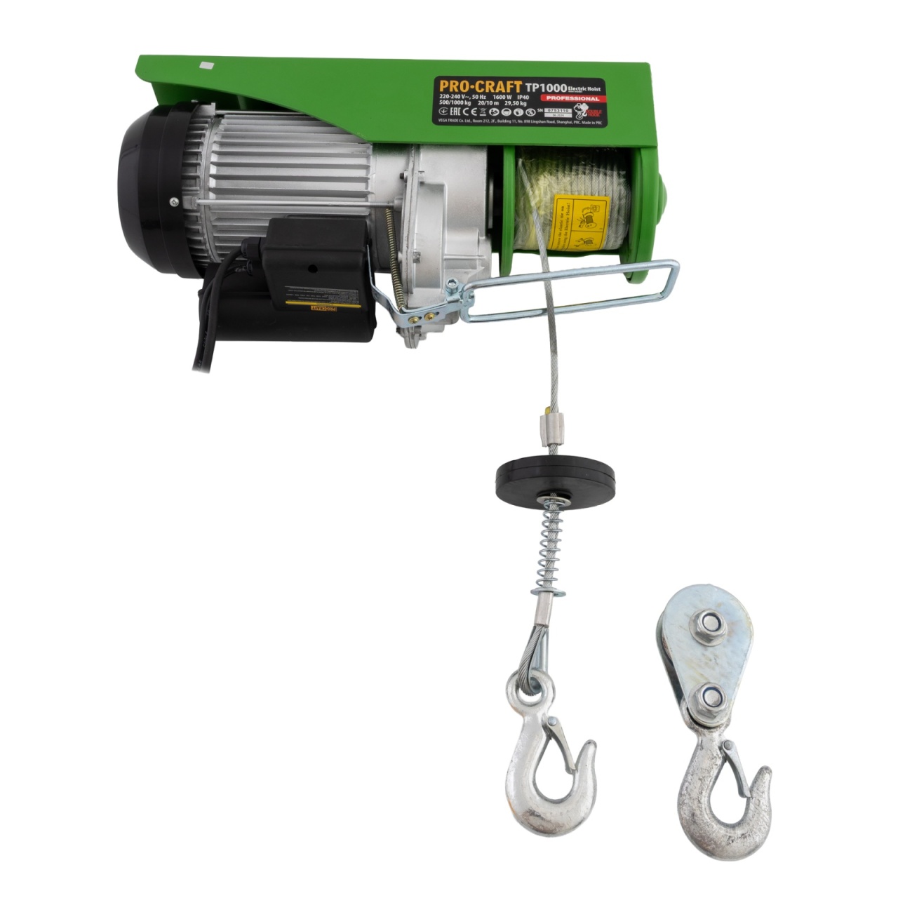 Troliu electric electropalan 500/1000kg, 1600w, 20m, 32kg, macara electrica PROCRAFT TP1000 - 3 | YEO