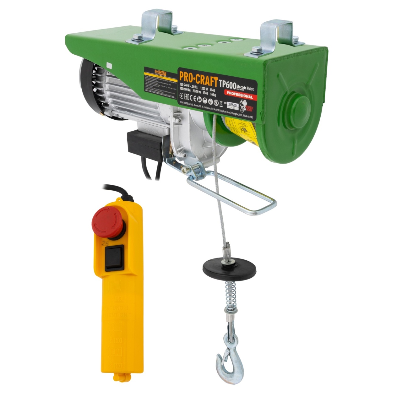 Troliu electric electropalan 600/1200kg, 1200W, 32kg, 20m, macara electrica PROCRAFT TP600
