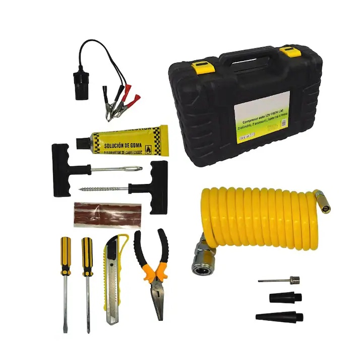Compresor aer auto 12V PREMIUM 2 CILINDRI + ACCESORII , LANTERNA SI TRUSA , LIDER MX391 - 2 | YEO