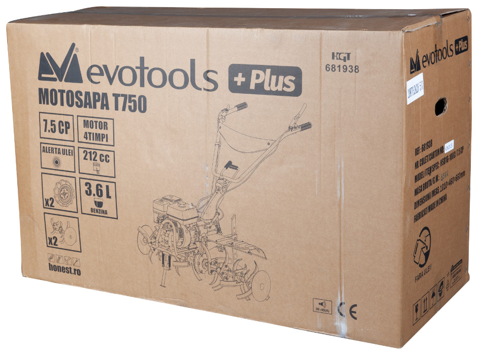 Motocultor 7.5 CP T750 Evotools PLUS cu Roti de Transport - 3 ani GARANTIE Evotools 681938 - 1 | YEO