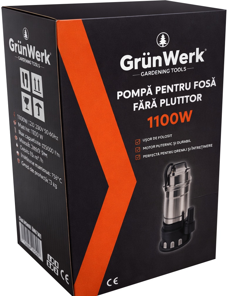 Pompa Apa Murdara Submersibila Inox Fara Plutitor GW GW7517, Putere 1100W (1.1KW), Cablu Alimentare 6.7m, Inaltime 41cm, Latime 20cm, Circumferinta 40.5cm, Carcasa Otel Inoxidabil, Pentru Evacuare Apa cu Impuritati - imagine 8
