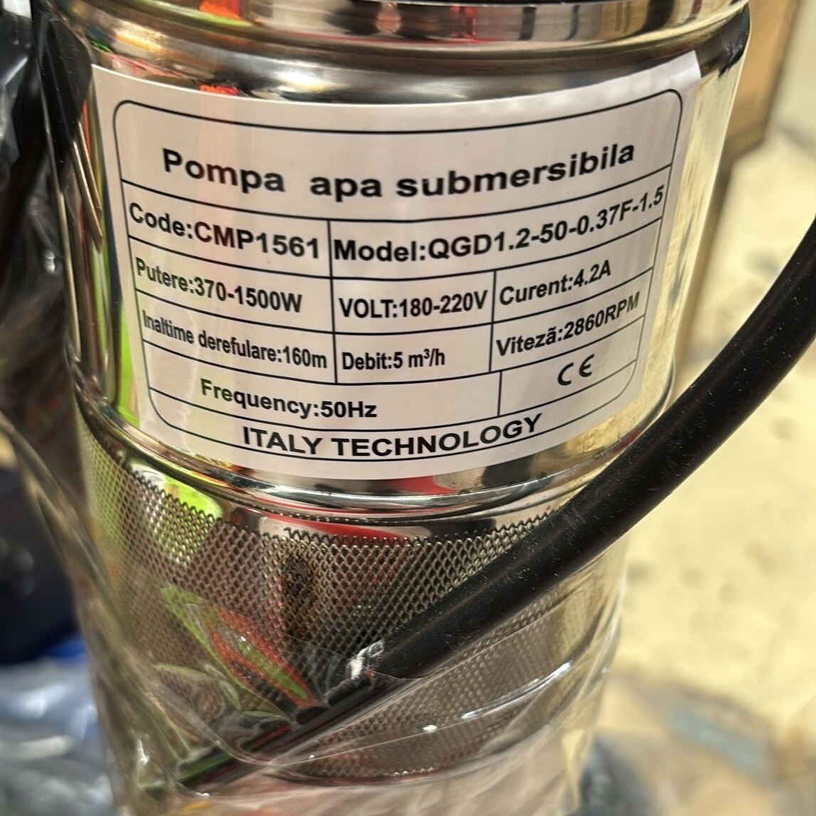 Pompa apa submersibila 1500w, cablu 20m, 4QGB cu snec, 5 m³/h, 160m inaltime, cu plutitor Campion CMP1561
